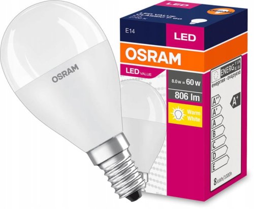LED E14 7W 806lm kulka P45 60W OSRAM 