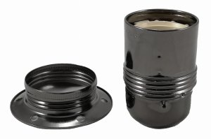 Oprawka E27 metalowa czarna nikiel z kołnierzem