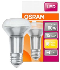 LED E27 4,3W R63 reflektor 60W 36º ciepła 345lm OSRAM